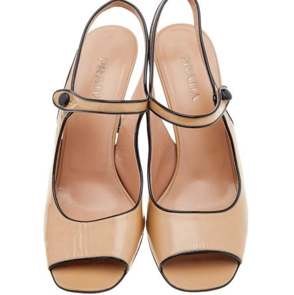 PRADA Peep Toe Leather Slingback Sandals - Picture 2 of 14